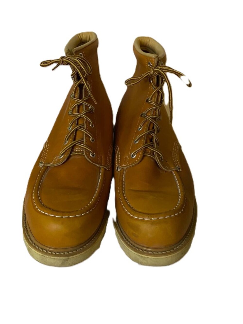 Vintage USA Made Moc Toe Work Boots Men's Size 16 D Tan Leather Wedge Sole